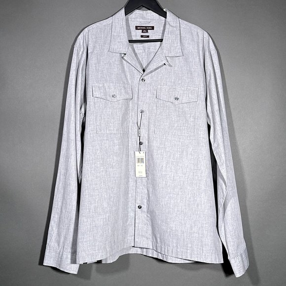 Michael Kors Slim Fit Button Up Long Sleeve‎ Heather Gray Shirt Size XXL - Picture 2 of 13